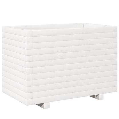 Large Modern White Solid Pine Wood Planter Box with Vertical Slat Design - Heavy-Duty Indoor/Outdoor Square Garden Bed, Sturdy Floor-Standing Construction for Patio, Balcony, or Lawn - Durable Modern Farmhouse Style Plant Pot