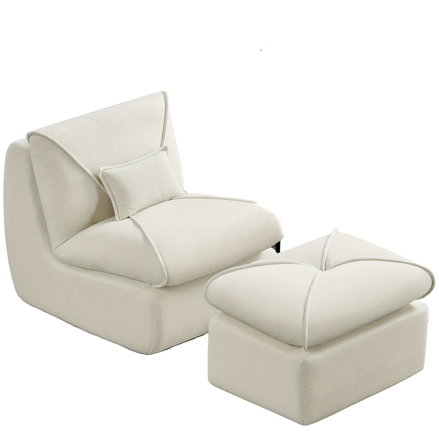Relaxstoel – Fauteuil – Lounger – Zitzak – Lounge Stoel – Ergonomisch Ontwerp – Zachte Lichtbeige Chenille Bekleding