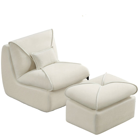 Relaxstoel – Fauteuil – Lounger – Zitzak – Lounge Stoel – Ergonomisch Ontwerp – Zachte Lichtbeige Chenille Bekleding