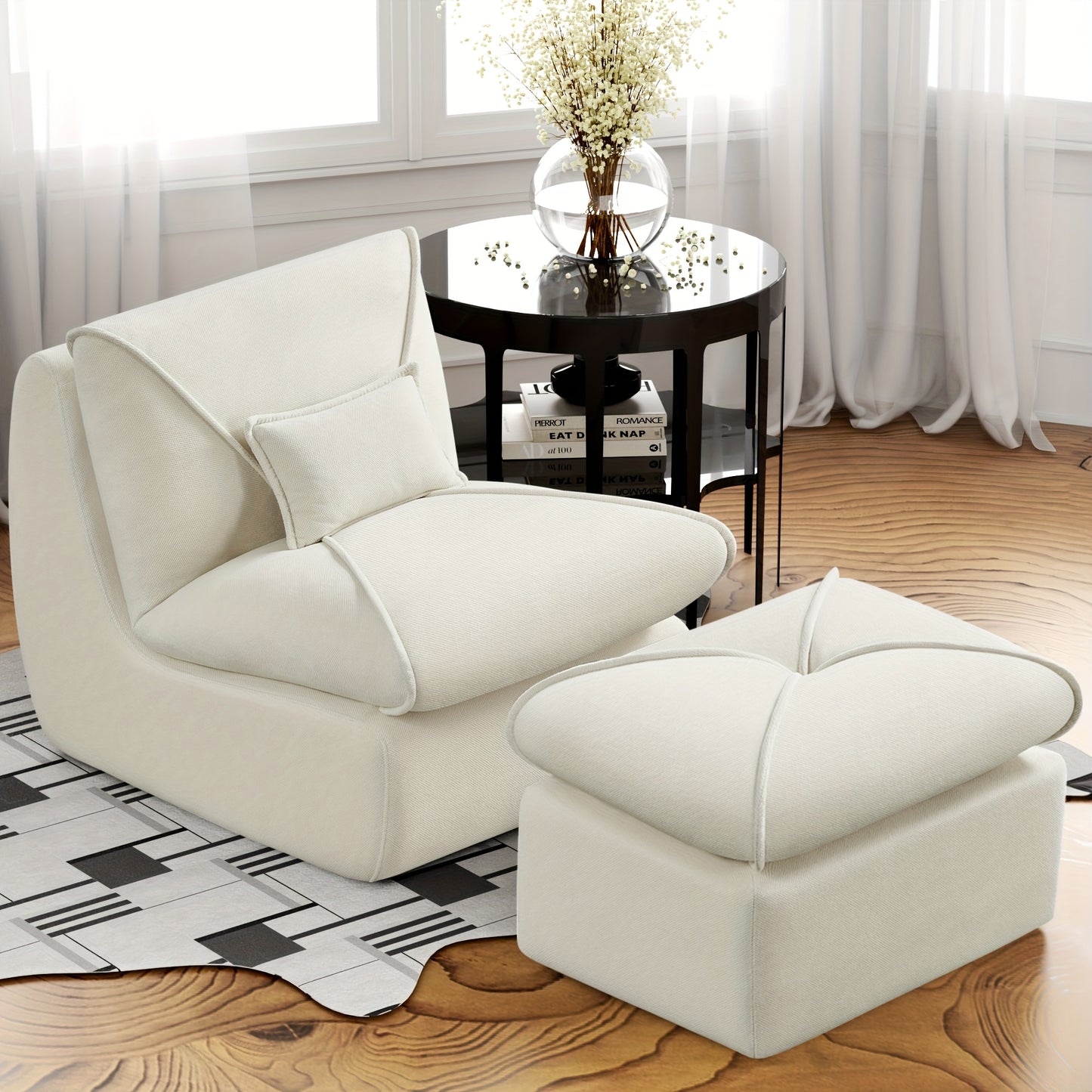 Fauteuil – Relaxstoel – Loungefauteuil – Draaifauteuil – Zitstoel – Ergonomisch Ontwerp – Zachte Chenille Bekleding – Inclusief Voetenbank