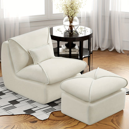 Fauteuil – Relaxstoel – Loungefauteuil – Draaifauteuil – Zitstoel – Ergonomisch Ontwerp – Zachte Chenille Bekleding – Inclusief Voetenbank