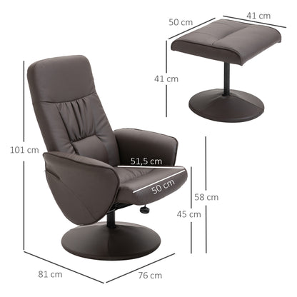 2pcs Armchair Set, Armchair with Footstool, Recliner with Footstool, Height-Adjustable, Tilting Backrest, Brown