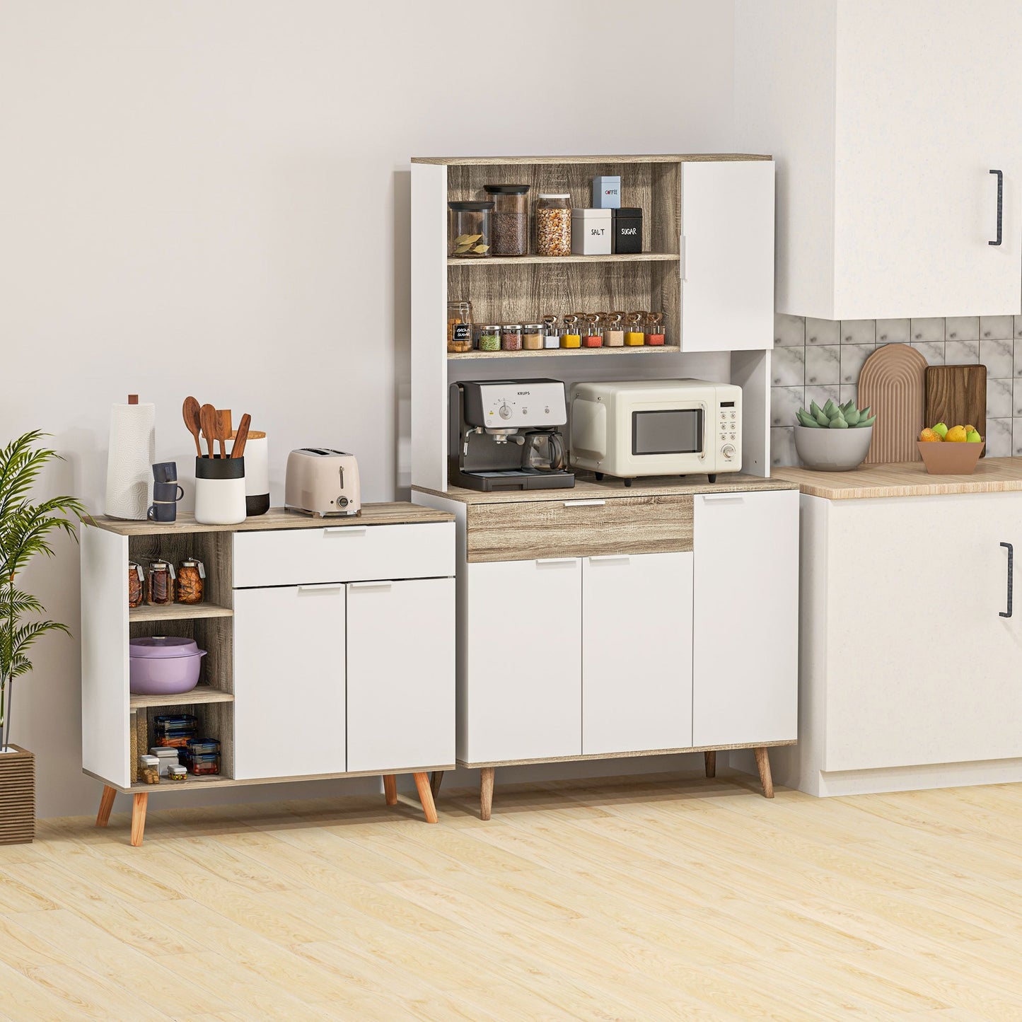 Dressoir – Buffet – Opbergkast – Ladekast – Woonkamerkast – Scandinavisch Design – Massief Houten Poten – 95x35x85 cm