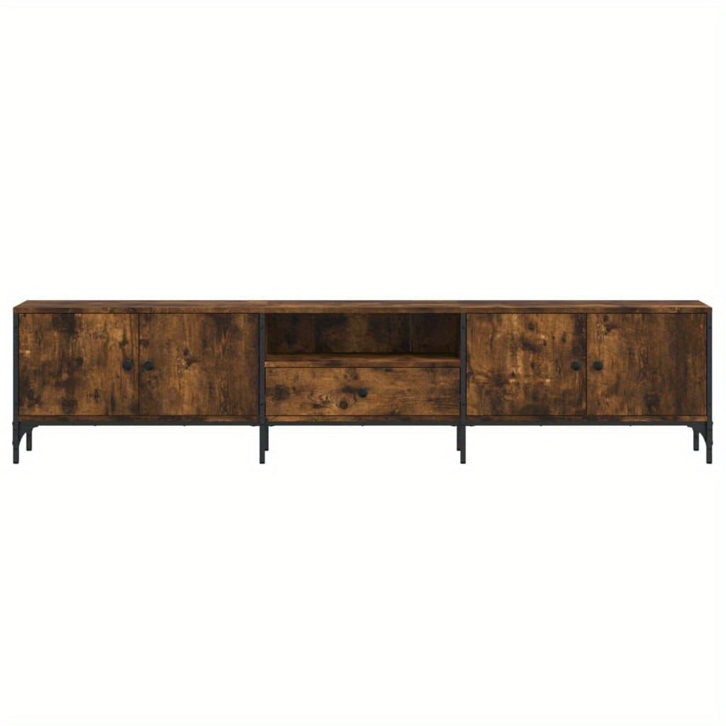 TV Cabinet with Drawer Smoked Oak 200x25x44 cm Engineered Wood TV Stand Entertainment Center with Storage, Media Television Table for Living Room Bedroom