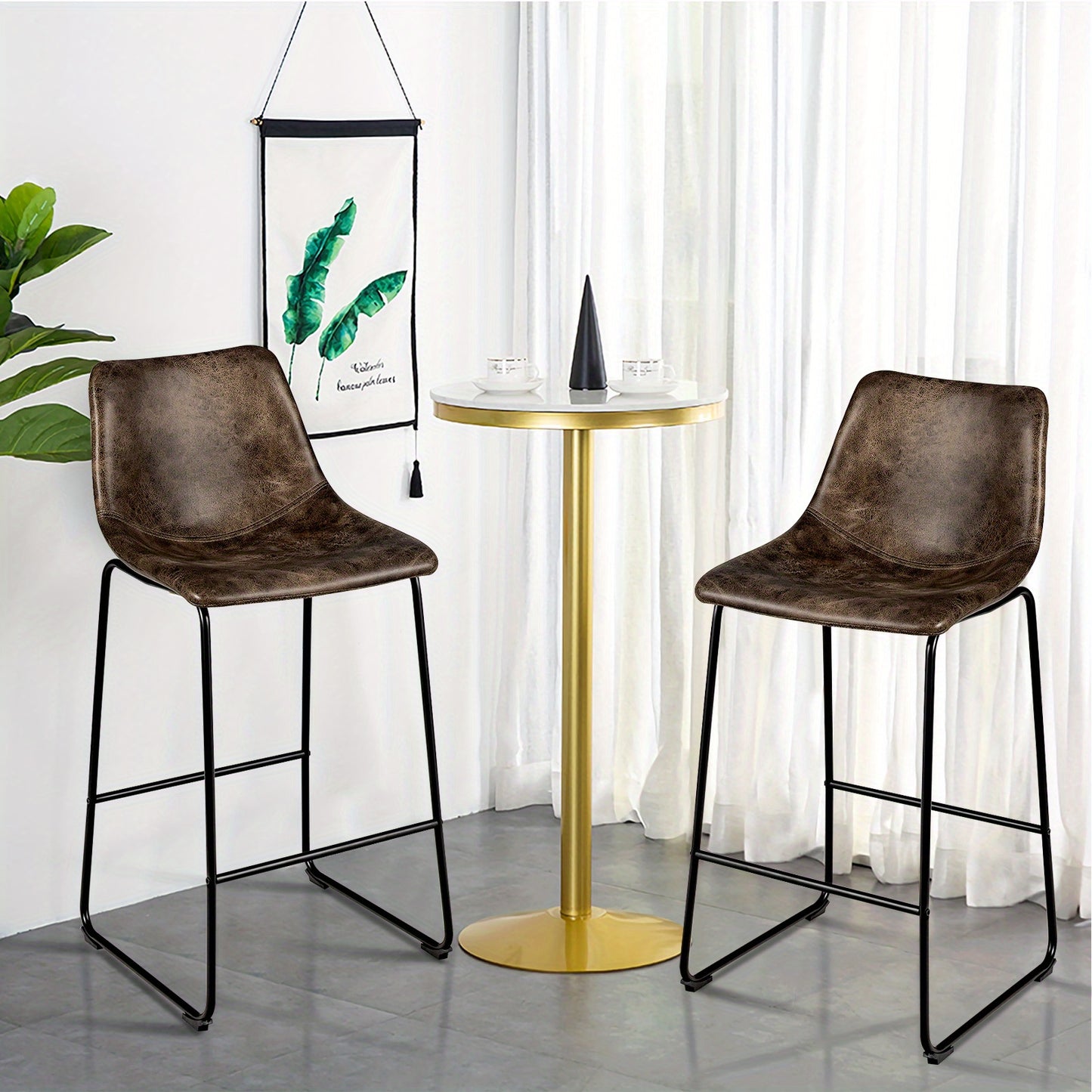 Barstoel – Barkruk – Keukenstoel – Barkruk – Barstoelen Set Van 2 – Imitatie Suède Bekleding – Metalen Frame – Zithoogte 76 cm – Vintage Bruin