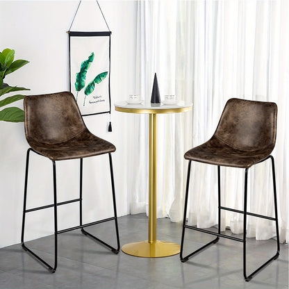 Barstoel – Barkruk – Keukenstoel – Barkruk – Barstoelen Set Van 2 – Imitatie Suède Bekleding – Metalen Frame – Zithoogte 76 cm – Vintage Bruin