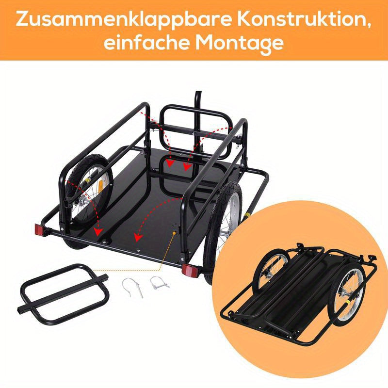 Fietsaanhanger – Fietskar – Transportkar – Boodschappentrolley – Inklapbare Aanhanger – Stevig IJzeren Frame – Max. 40 kg Draagkracht – Met Reflectoren