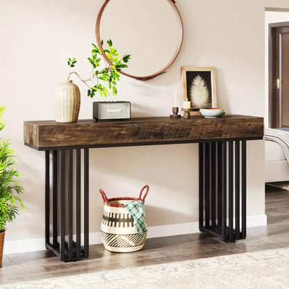 Rustieke Sidetable – Haltafel – Bijzettafel – Entree Tafel – Woonkamer Meubel – Bruin Metalen Frame – Stevig Gefineerd Hout – Compact Ontwerp 69 cm Hoog