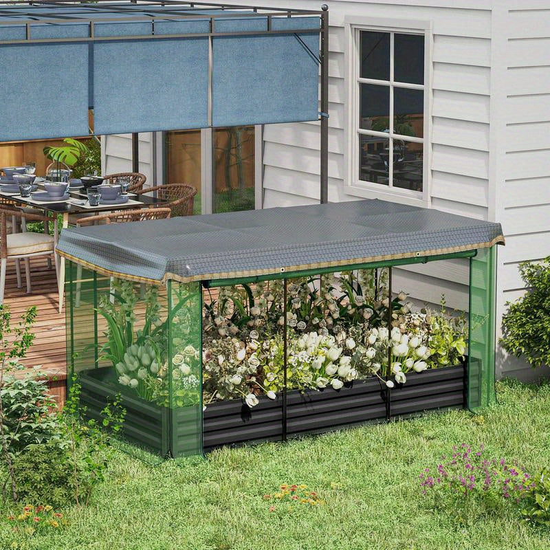 Verhoogde Plantenbak – Tuinbak – Moestuinbak – Kruidenbak – Bloemenbak – Groot Formaat 230x110x110 cm – Weerbestendig Metaal – Beschermnet Met Overkapping