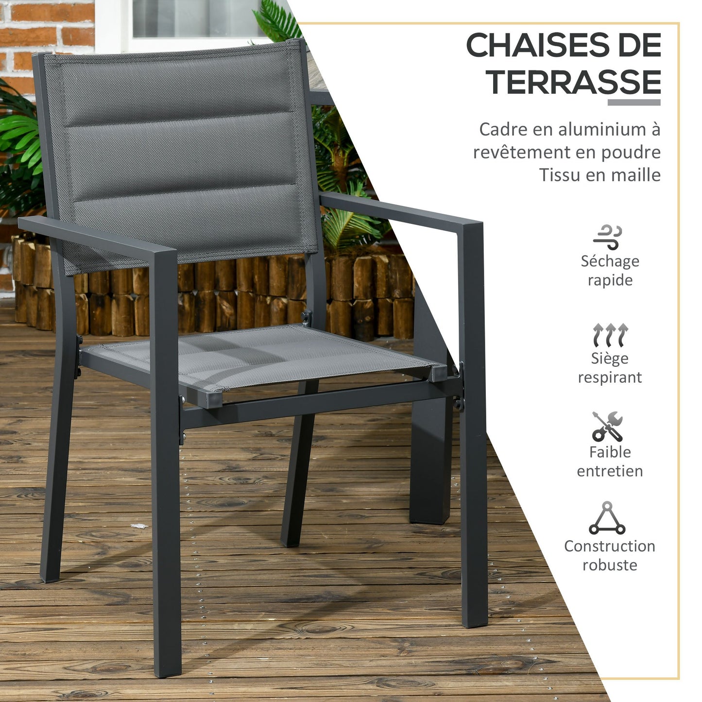 Tuinset – Tuinmeubelset – Diningset – Balkonset – Aluminium – Uitschuifbare Tafel 150-210 cm – 6 Stapelbare Stoelen – Textilene – Weerbestendig – Grijs