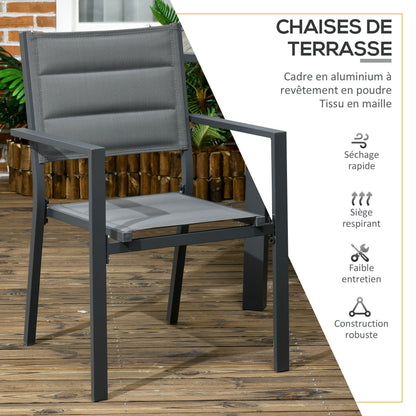 Tuinmeubelset – Tuinset – Loungeset – Zitgroep – Balkonset – Aluminium Frame – Uitschuifbare Tafel 150-210 cm – 6 Stapelbare Stoelen – Grijs