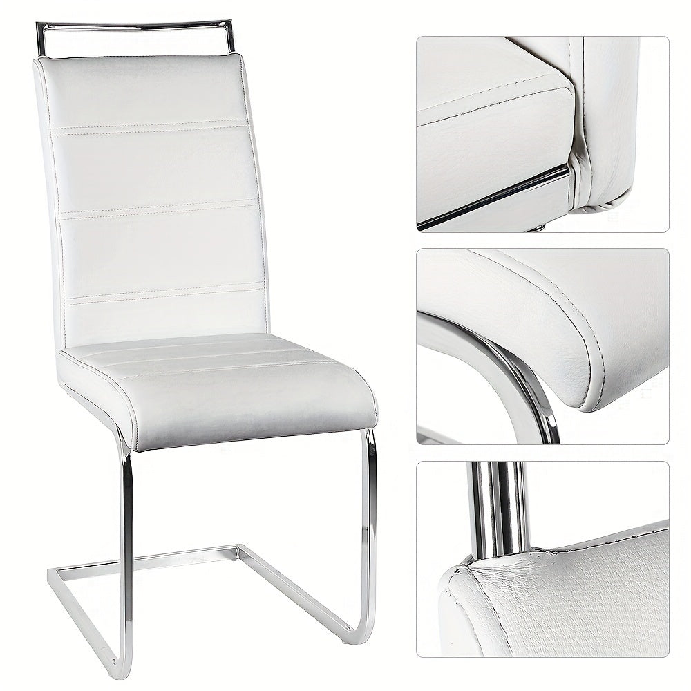 Eetkamerstoelen Set 2 Stuks – Stoelen – Keukenstoelen – Barkrukken – Bijzetstoelen – Moderne Witte Armless Stoelen – Gebogen Rugleuning – PU Kunstleer & Roestvrijstalen Frame – Zacht Gevuld – Max 150kg Draagkracht