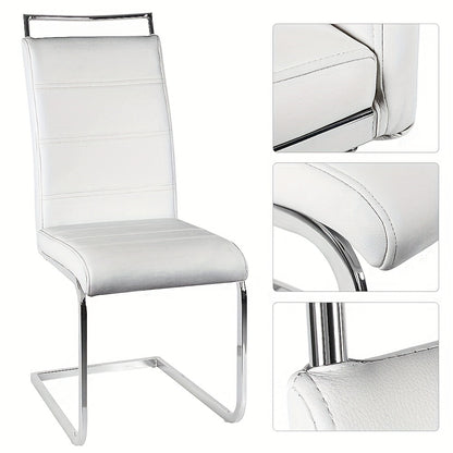 Eetkamerstoelen Set 2 Stuks – Stoelen – Keukenstoelen – Barkrukken – Bijzetstoelen – Moderne Witte Armless Stoelen – Gebogen Rugleuning – PU Kunstleer & Roestvrijstalen Frame – Zacht Gevuld – Max 150kg Draagkracht