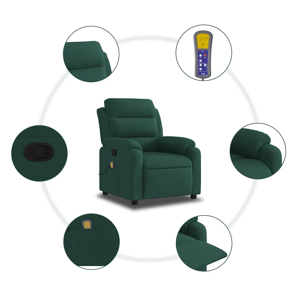 Elektrisch Verstelbare Relaxfauteuil – Elektrische Stoel – Relaxstoel – Verstelbare Fauteuil – Loungestoel – Donkergroen – Verstelbaar Tot 135° – Zachte Velvet Bekleding
