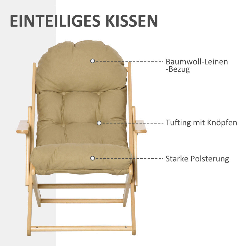 Inklapbare Stoel – Opvouwbare Stoel – Klapstoel – Eetkamerstoel – Loungestoel – Beukenhouten Frame – Verstelbare Rugleuning 3-standen – Zachte Afneembare Bekleding Bruin