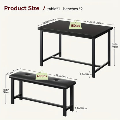 Eetkamertafel met 2 Banken – Keukentafel Set – Tafel voor 4 Personen – Bankenset – Rechthoekige Tafel – Vintage Kleur – Comfortabele Geplaatste Banken – Duurzame Constructie
