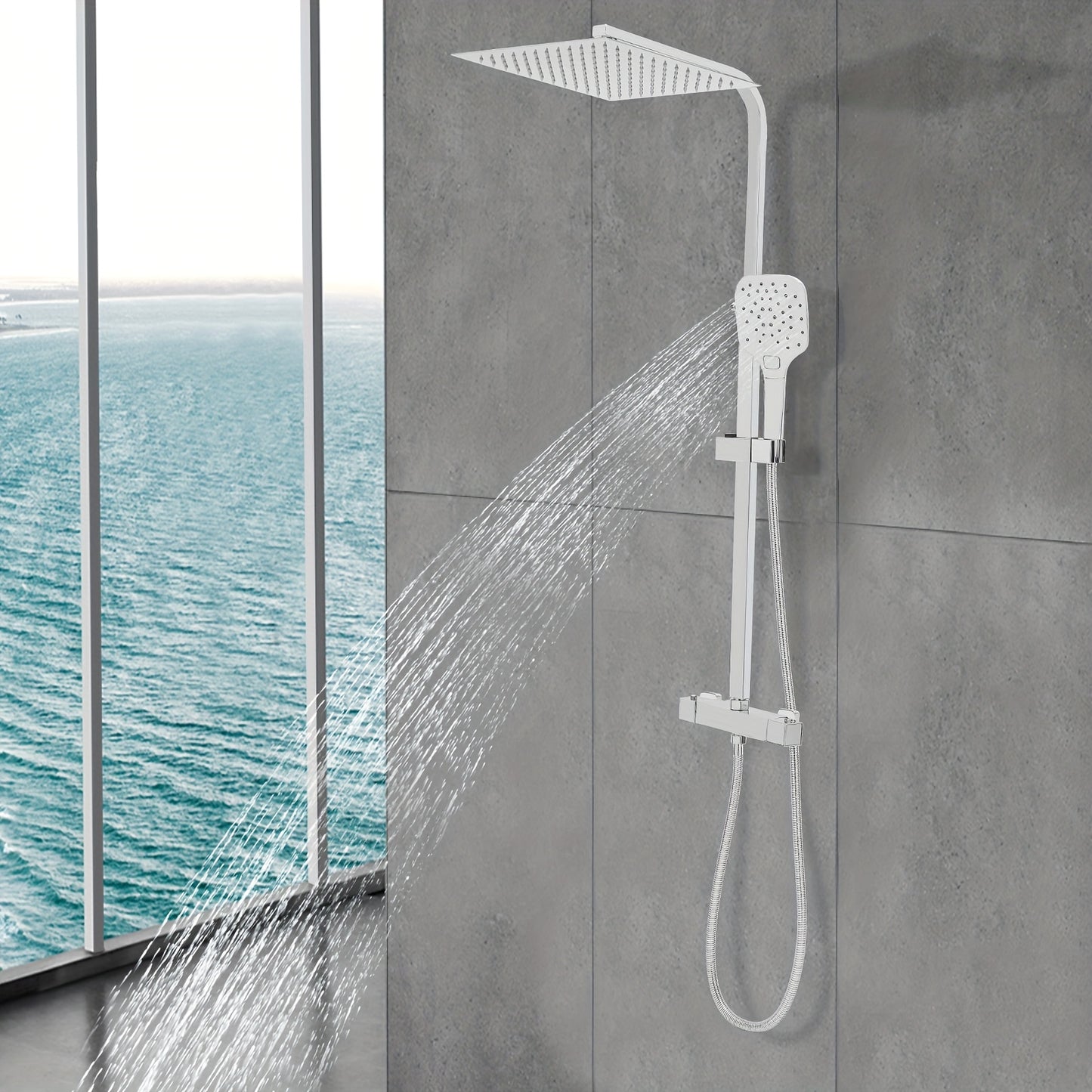 TOOL1SHOOO 30cm Thermostatic Shower Set With Three Hand Shower Modes - Silver, Top Shower With 360° Swivel, Adjustable Height 29.53-48.03inch, Intelligent Thermostatic Suitable For Bathroom Showers And Bathtubs