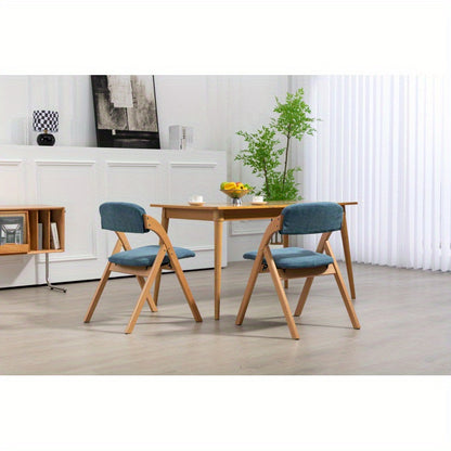 Klapstoel – Vouwstoel – Opvouwbare Stoel – Eettafelstoel – Stoel – Stevig Beukenhouten Frame – Zachte Afneembare Kussens – Set van 2 – Ruimtebesparend & Comfortabel – Modern Blauw