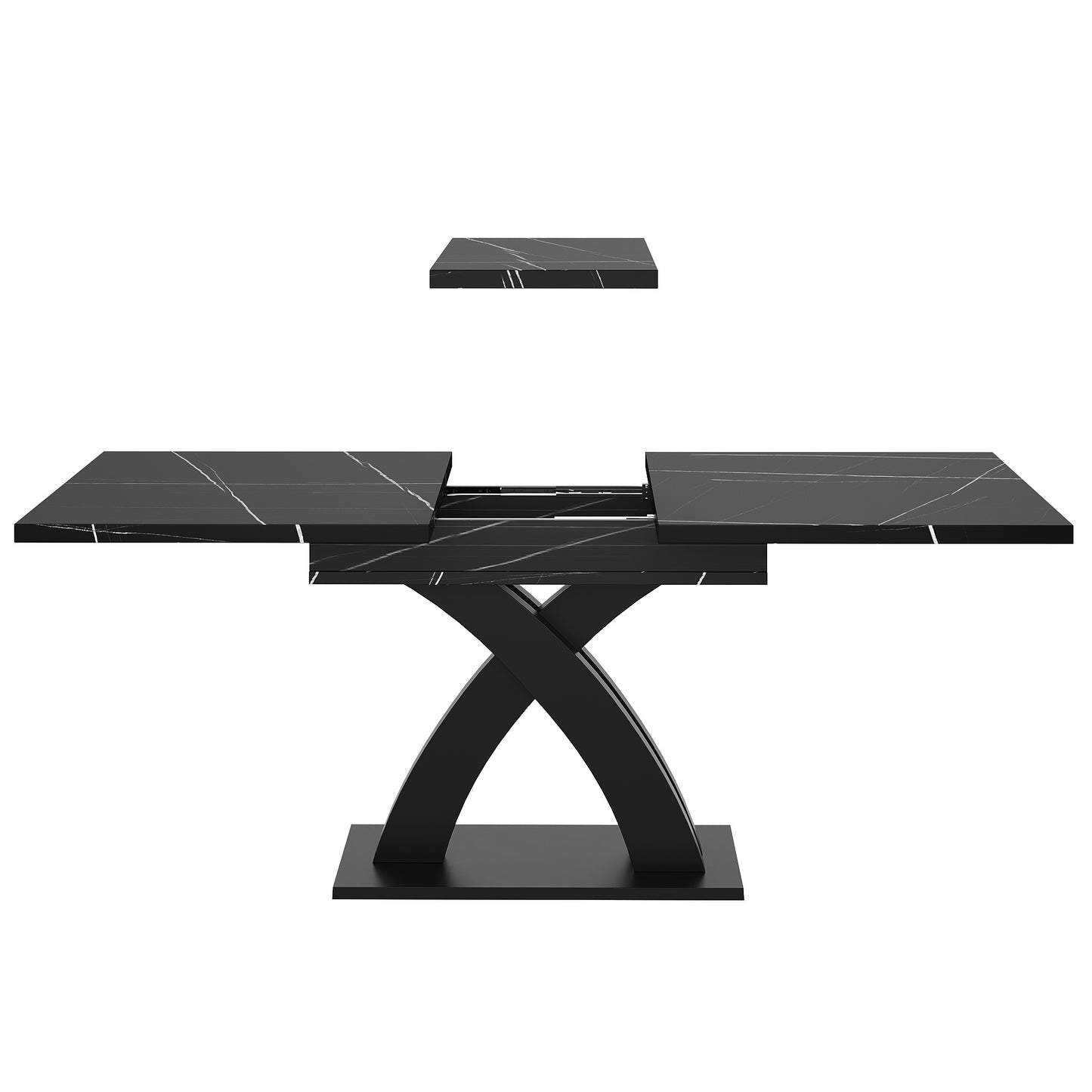 Uitklaptafel – Klaptafel – Vouwtafel – Eettafel – Campingtafel – Verlengbaar 120-160 cm – Marmerlook MDF Tafelblad – Stabiel Zwart X-Frame