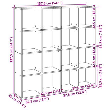 Boekenkast – Boekenrek – Opbergkast – Vakkenkast – Roomdivider – Betongrijs – 16 Open Vakken – Hoogwaardig Hout