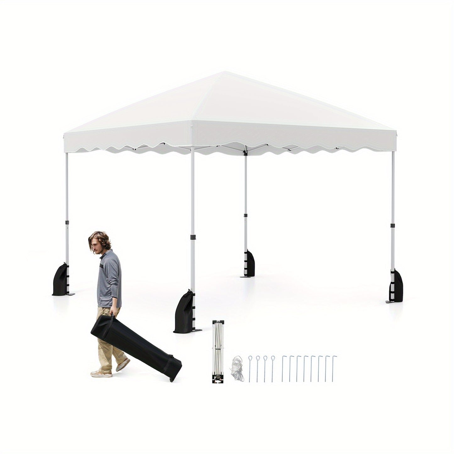 Partytent – Tuinentent – Paviljoen – Vouwtent – Easy Up – 3x3 m – Waterafstotend Oxford Stof – Verstelbare Hoogte met Stevig Metalen Frame en Wieltjes