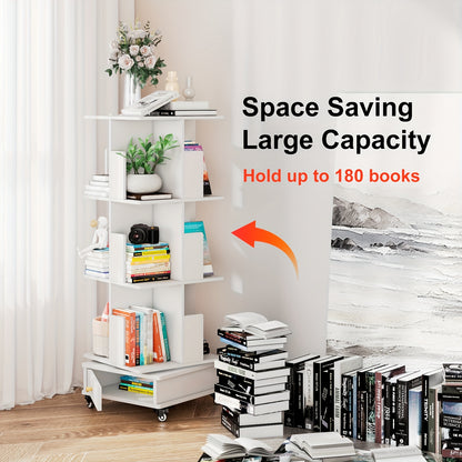 Draaibare Boekenkast – Boekenplank – Opbergkast – Rotatiekast – Witte Boekenkast – 3 Laags Met Lade – 360° Draaibare Planken – Lockbare Wieltjes