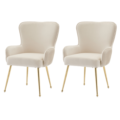Eetkamerstoel – Velvet Stoel – Kuipstoel – Set Van 2 – Luxe Design – Beige – Gouden Metalen Poten – Met Armleuningen – Verstelbare Glijders