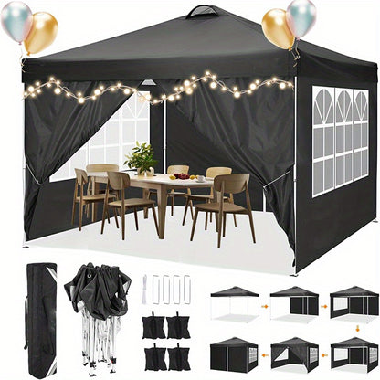 3.05x3.05meter Pop-up foldable canopy with 4 removable sidewalls, height-adjustable gazebo canopy with vents, 4 sandbags, 4 ground stakes and 8 ropes, party exhibition tent