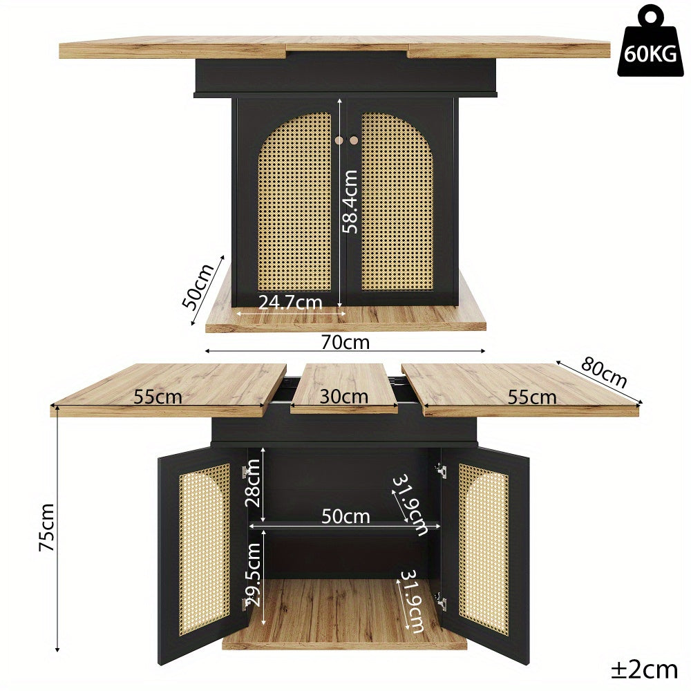 Uitklaptafel – Klaptafel – Vouwtafel – Eettafel – Uitschuiftafel – Ruimtebesparend – Inklapbaar – 110-140x80 cm – Geschikt voor 4-6 Personen – Modern Zwart