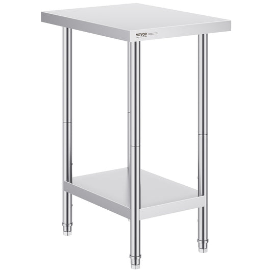 Werktafel – Werkbank – Werkbanktafel – RVS Tafel – Keukentafel – Roestvrij Staal – 60x45x86 cm – 3 Verstelbare Legplanken