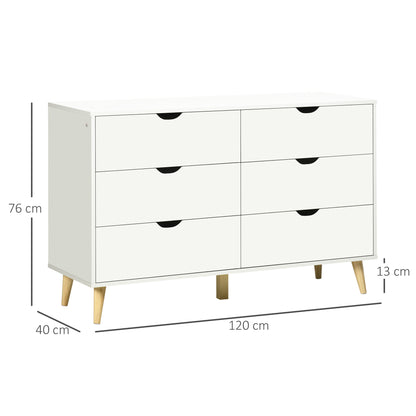 Commode – Ladekast – Opbergkast – Dressoir – Kast – 6 Lades – Scandinavisch Design – Wit Met Houten Poten – 120x40x76 cm – Stevig & Ruim