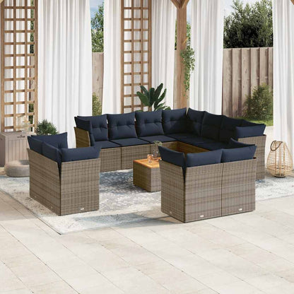 Loungeset – Tuinset – Loungesofa – Terrasmeubilair – Tuinmeubelen – Weerbestendig Poly Rattan – 12-delig Met Kussens – Grijs