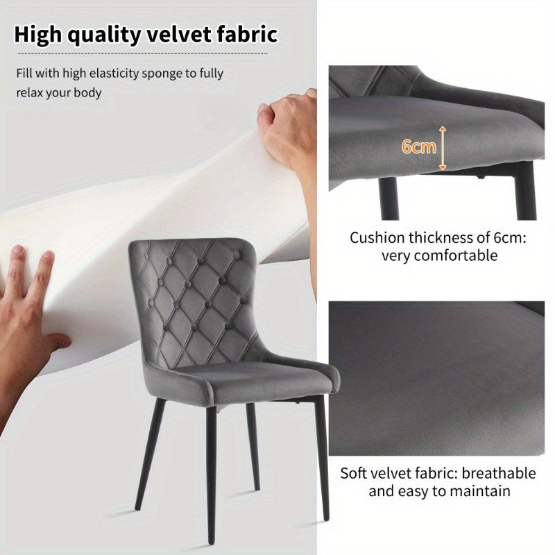 Eetkamerstoelen – Keukenstoelen – Bureaustoelen – Stoelen Met Rugleuning – Velvet Gestoffeerde Stoel 2 Stuks – Ergonomisch Ontwerp – Zwarte Metalen Poten