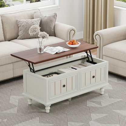 Salontafel – Koffietafel – Bijzettafel – Woonkamertafel – Eettafel – Verstelbaar Tafelblad – Verborgen Opbergruimte – MDF & Hout – Vintage Beige