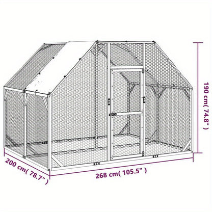 Poulailler 268x200x190cm Stainless Steel Small Animal Habitat - Multi-Level Outdoor Shelter with Mesh Panels, Durable & Lightweight Design for Small Pets, Indoor/Outdoor Use, Pet Shelter, Reinforced Structure, Sturdy Construc