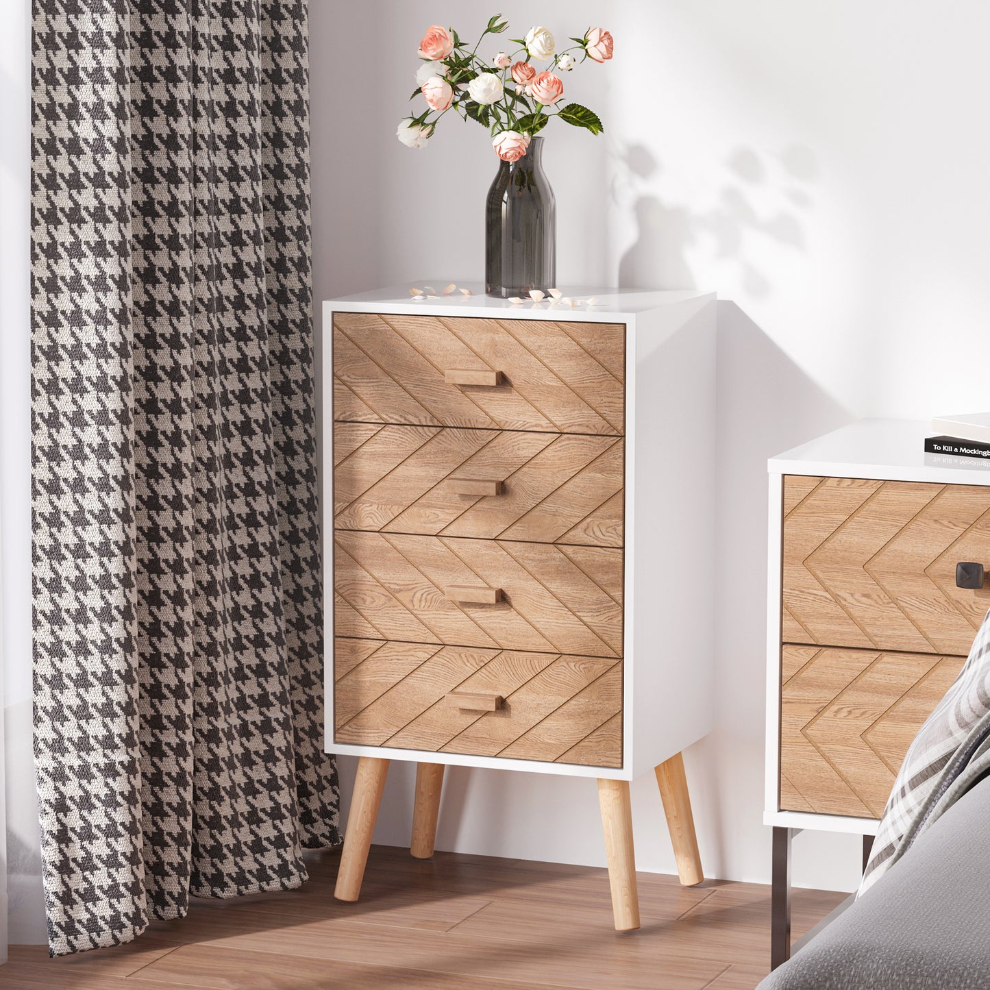 Scandinavisch Nachtkastje – Bedkastje – Ladeblok – Opbergkast – Dressoir – Compact Formaat 40x30x75 cm – Massief Hout & MDF