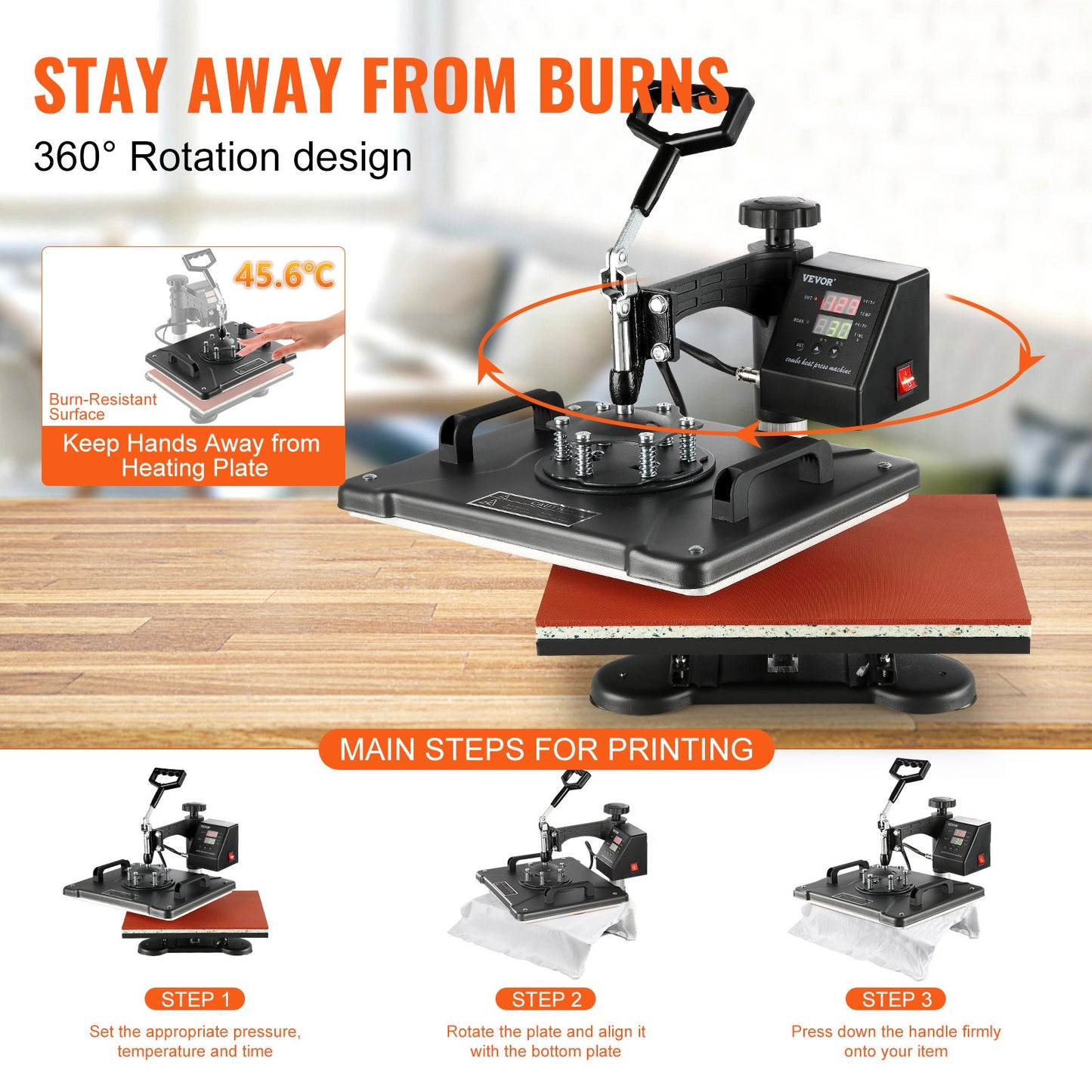 Warmtepers – Transferpers – Textielpers – T-shirt Pers – 8-in-1 Multi Heat Press – 1250W Vermogen – 38x30 cm Verwarmingsoppervlak – Digitale LCD Bediening – 360° Draaibare Arm – Zwart