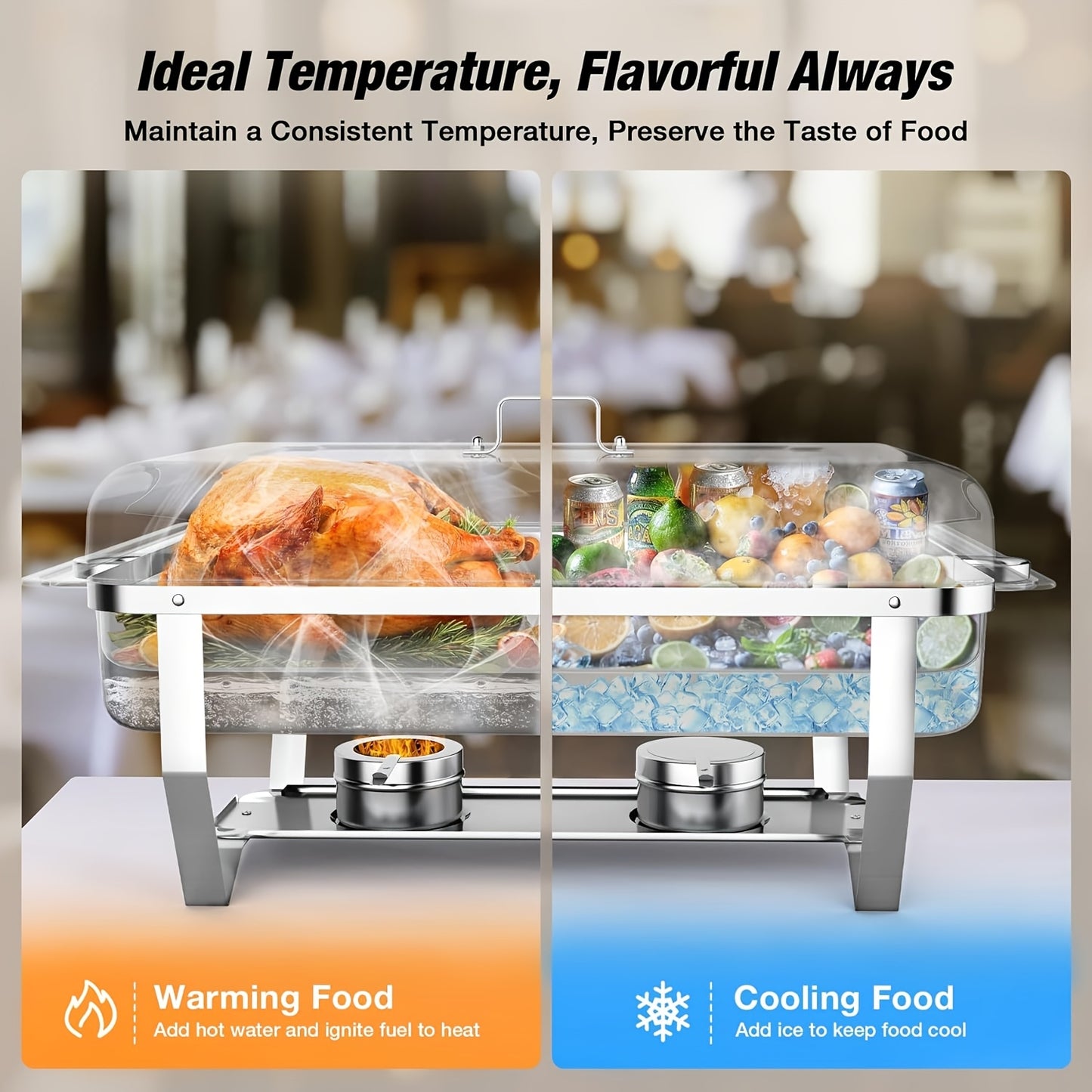 Chafing Dish – Buffetwarmer – Warmhoudplaat – Bain Marie – Warmhoudset – 6-delig – Roestvrij Staal – 9 Liter – Inklapbaar