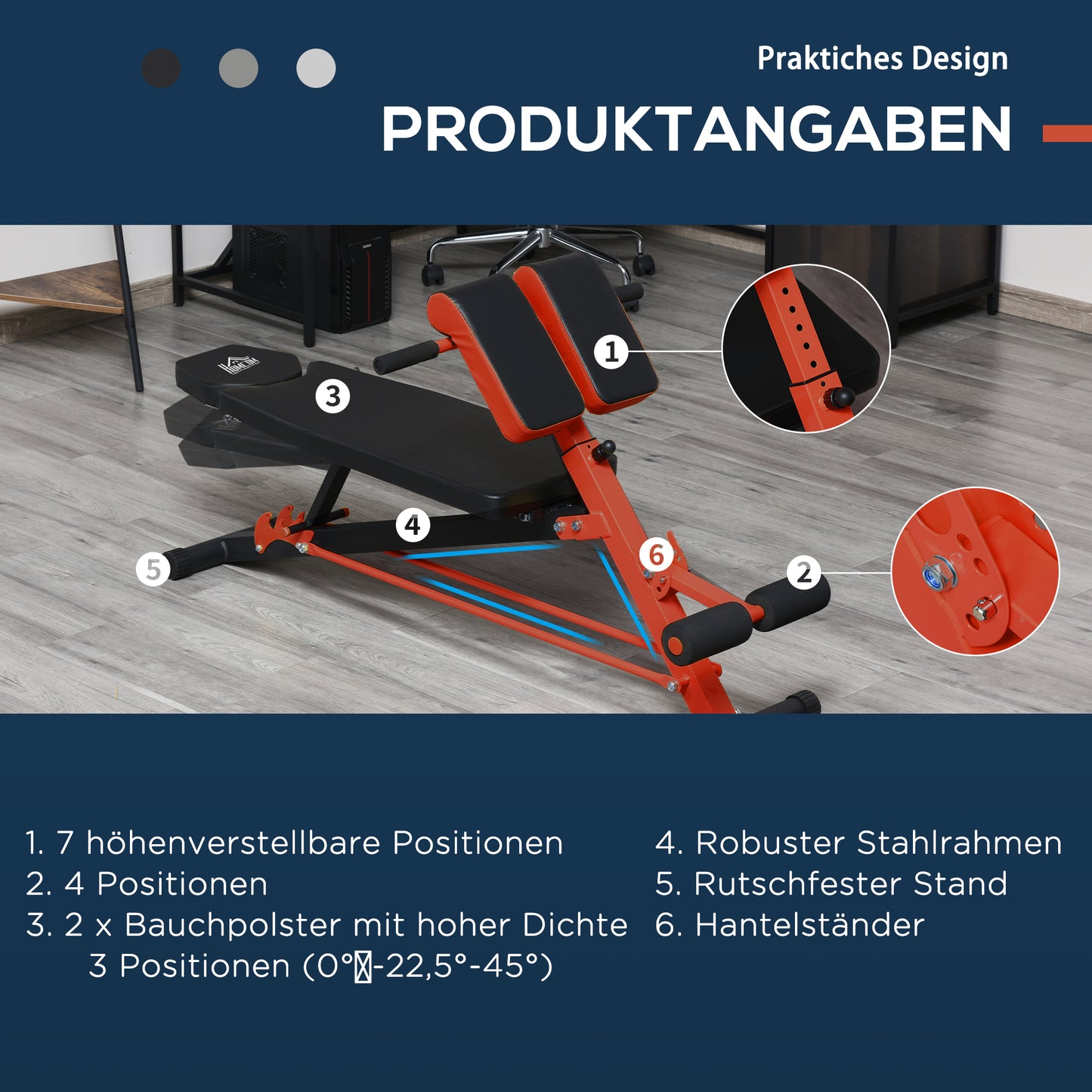 Verstelbare Fitnessbank – Multifunctionele Trainingsbank – Gewichtbank – Buikspierbank – Home Gym Bank – Zwart Rood – Stalen Frame – 7-Voudig Verstelbaar