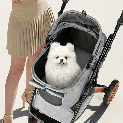 Hondenbuggy – Dierenwagen – Huisdierenwagen – Kattenbuggy – Opvouwbare Buggy – Zwart – Inklapbaar Met Eén-Klik – Verstelbaar Handvat – Voor Huisdieren Tot 25 Kg