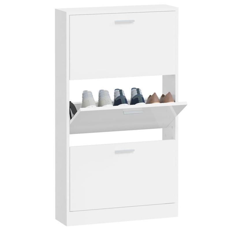 Modern Glossy White Shoe Rack - Heavy-Duty Shoe Organizer with Open Shelving, Space-Saving Floor Standing design, No Assembly Needed, for Entryway, Living Room, Office - Sturdy Hardwood Construction (59x17x108cm), Shoe Storag