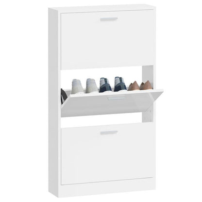 Modern Glossy White Shoe Rack - Heavy-Duty Shoe Organizer with Open Shelving, Space-Saving Floor Standing design, No Assembly Needed, for Entryway, Living Room, Office - Sturdy Hardwood Construction (59x17x108cm), Shoe Storag