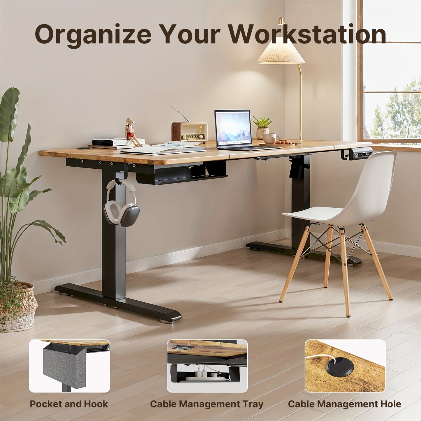 Adjustable Height E-Sports Table & Workbench - 4-Level Rolling Casters, Compact White Wood Table for Gaming, Office, Home - Portable Mobility, 3.2 Cu Ft Storage, EU Design, Portable E-Sports Table, Versatile Workstation, Clas
