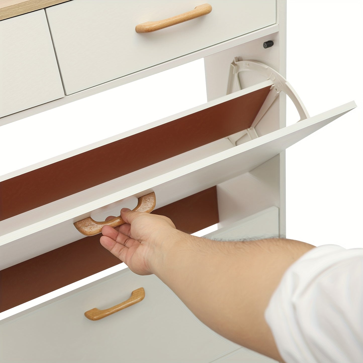 Schoenenkast – Schoenopberger – Schoenrek – Schoenenkastje – Schoenenmeubel – Vrijstaand – Warm Wit – 80 cm Breed – Massief Hout – 2 Laden – 15 Paar Opbergruimte