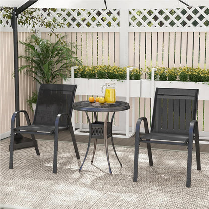 Tuinstoelen – Tuinstoelen – Balkonstoelen – Terrasstoelen – Stapelbare Stoelen – Metalen Frame – Ergonomisch Met Armleuningen – Draagvermogen 150 kg – Zwarte Textiel Bekleding