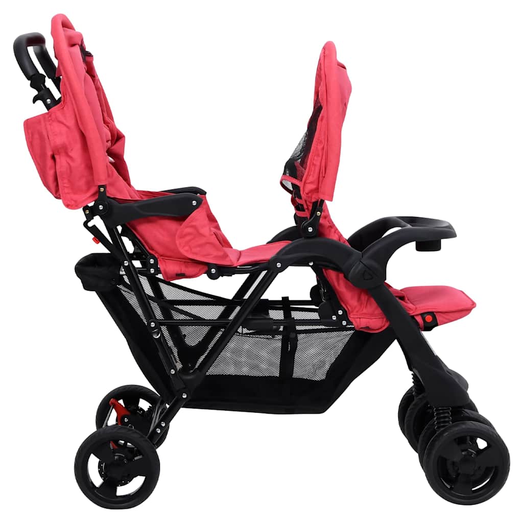 Tandem Buggy – Duo Buggy – Tweelingwagen – Dubbele Kinderwagen – Duo Kinderwagen – Stalen Frame – Inklapbaar