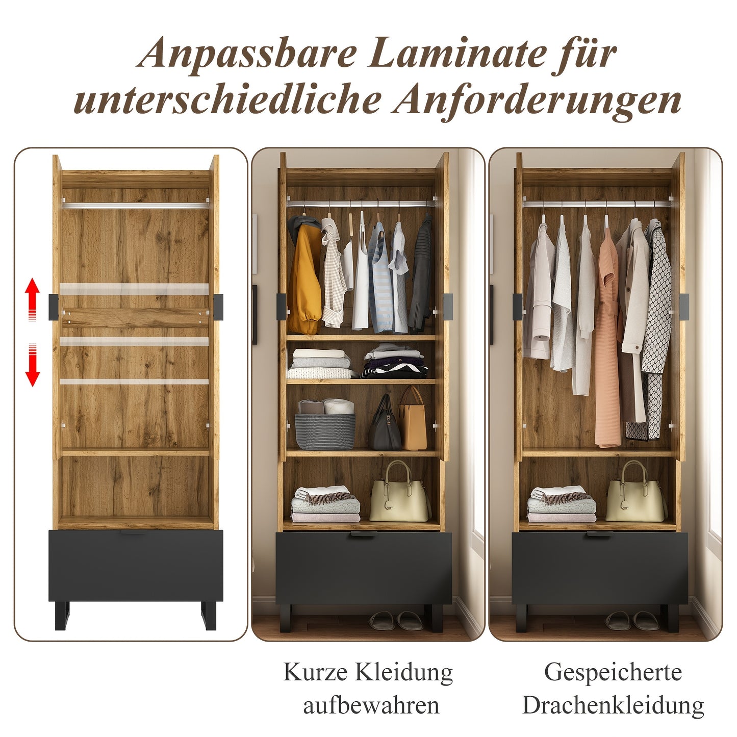 kledingkast – kledingrek – vrijstaande kast – opbergkast – houten hangkast – massief hout – verstelbare planken – direct gebruiksklaar