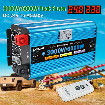 Power Inverter 24V – Spanningsomvormer – Inverter – Omvormer – Converter – 4000W Continu Vermogen – LCD Display & Afstandsbediening