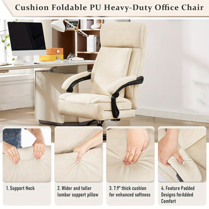 Bureaustoel – Bureaustoel Met Wieltjes – Desk Chair – Werkstoel – Retro Beige – Draagkracht 500 Kg – PU Leer Bekleding