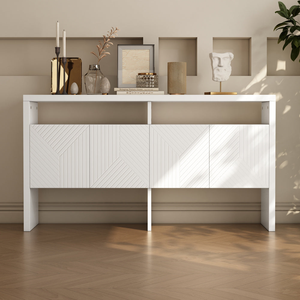 Dressoir – Ladekast – Opbergkast – Buffetkast – Kast – Wit MDF – 140x75x35 cm – Met Open Vakken en 4 Deuren